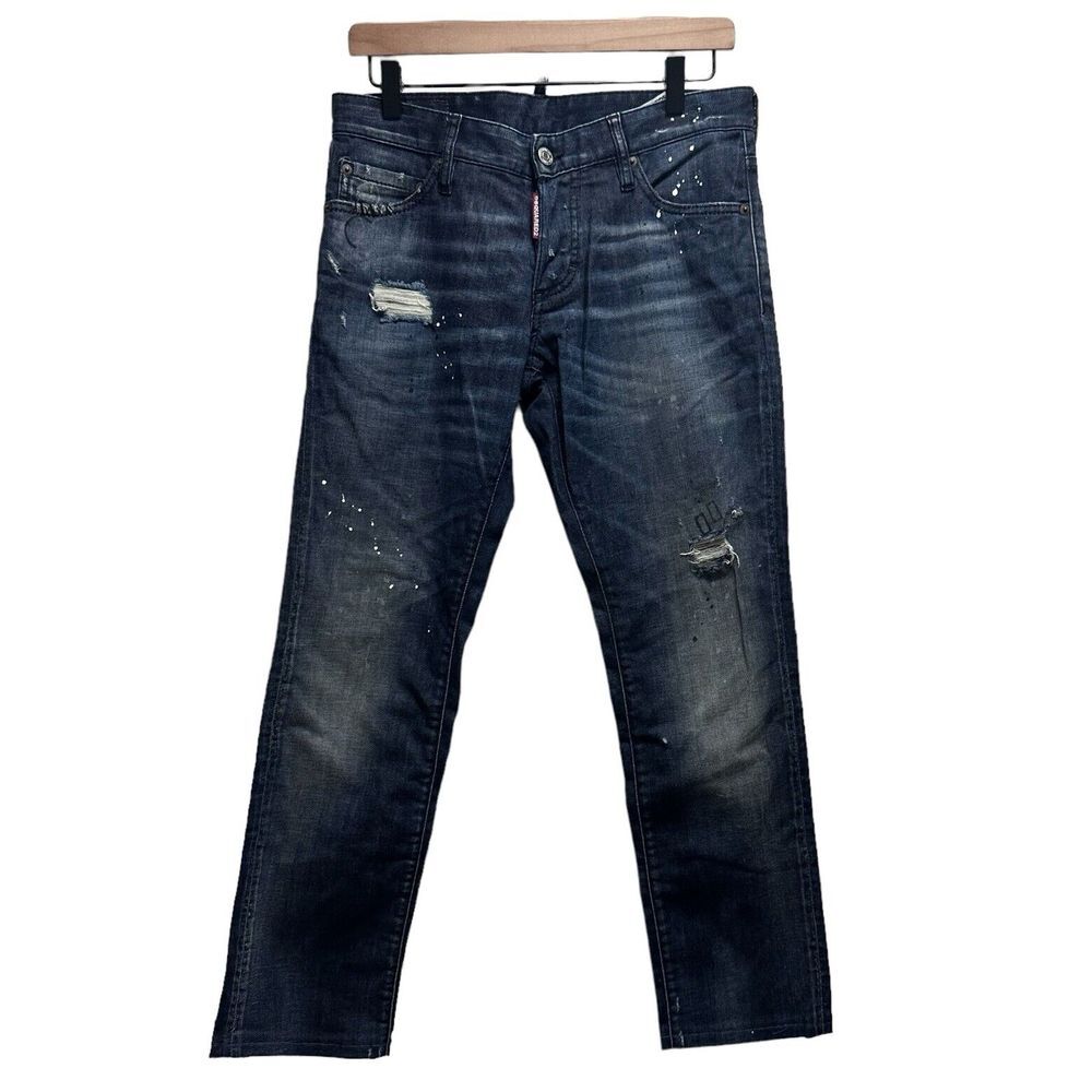 Dsquared2 Caten Bros Men's 46 Straight Distressed Skater Jeans Cool Guy Splatter
